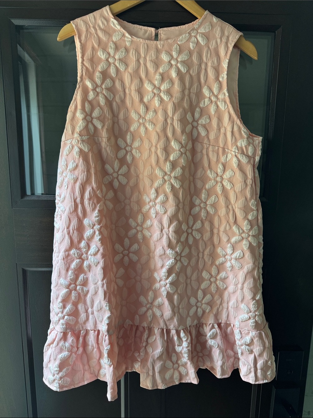 Sleeveless Pink Floral Embroidered Ruffle Hem Dress